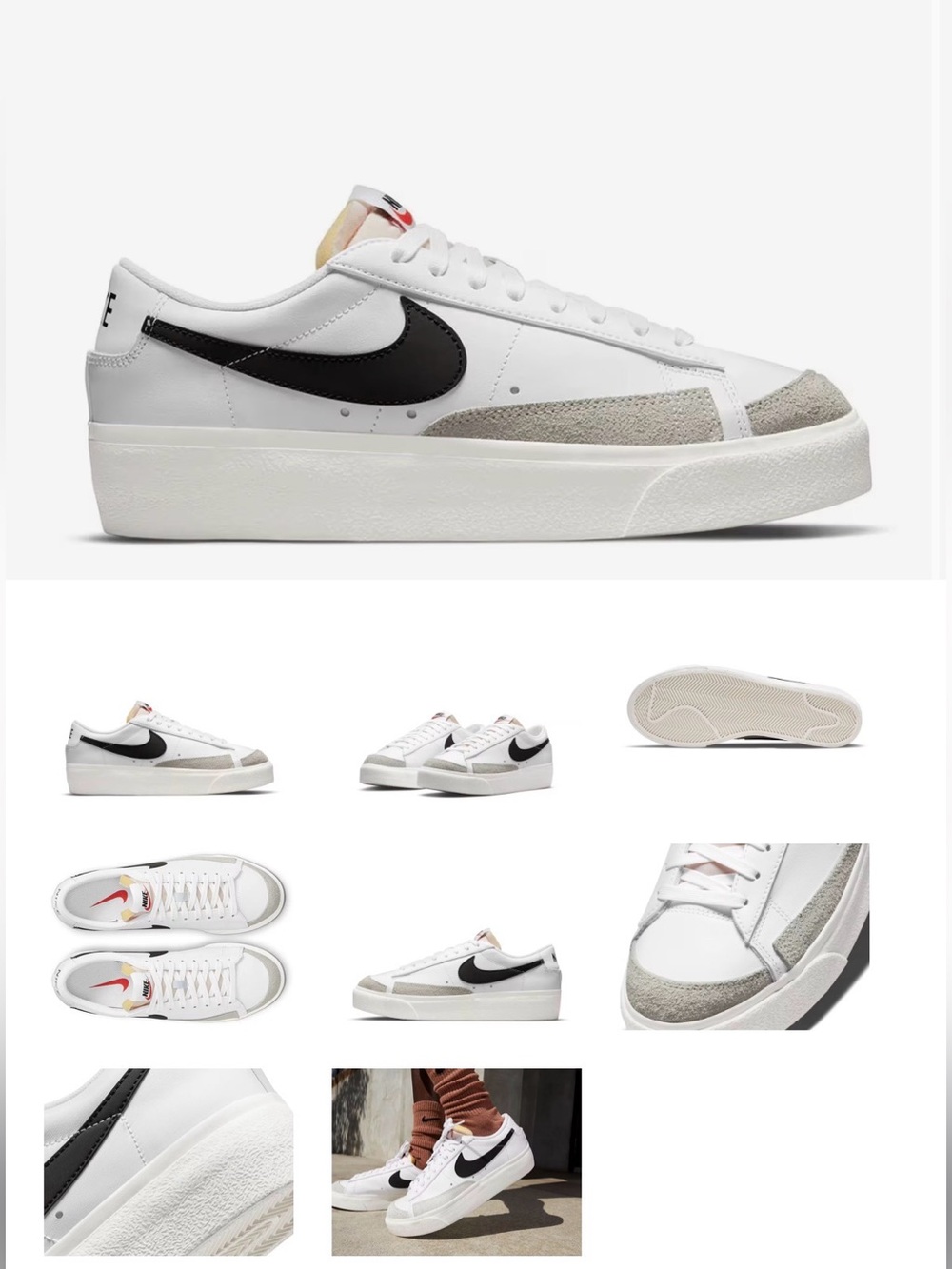 Nike Blazer Loe Cut White Platform Sneakers w Black Swoosh and Red Tongue Logo - Picture 12 of 14